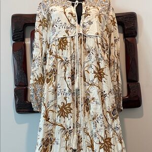 Elegant Cream Floral Bohemian Long Sleeve Dress